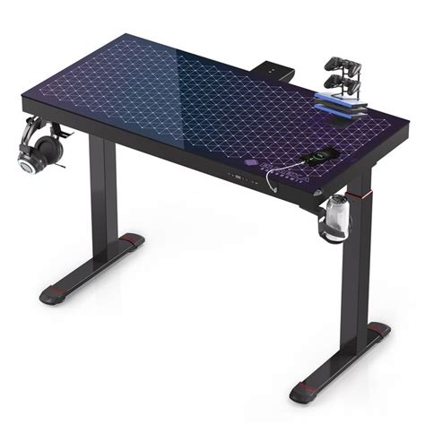 Eureka 47'' Glass Desktop Adjustable Gaming Desk with RGB Lighting