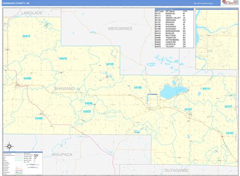 Shawano County, WI Zip Code Wall Map Basic Style by MarketMAPS