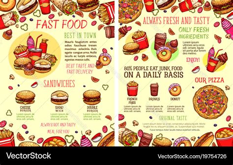 Street food fastfood snacks sketch menu Royalty Free Vector