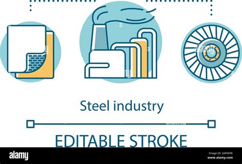 Iron and steel industry concept icon. Steelmaking process. Manufacture of metal products ...