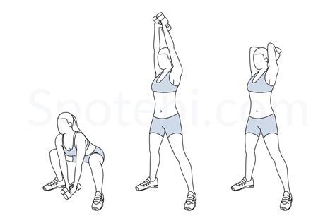 Squat With Overhead Tricep Extension | Illustrated Exercise Guide