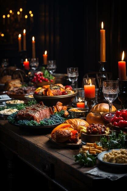 Premium AI Image | Christmas table with food holiday atmosphere Top view Generative AI