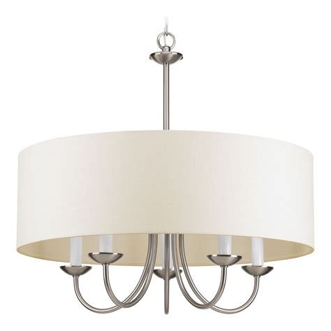 Drum Pendant Light with Beige / Cream Shades in Brushed Nickel Finish ...