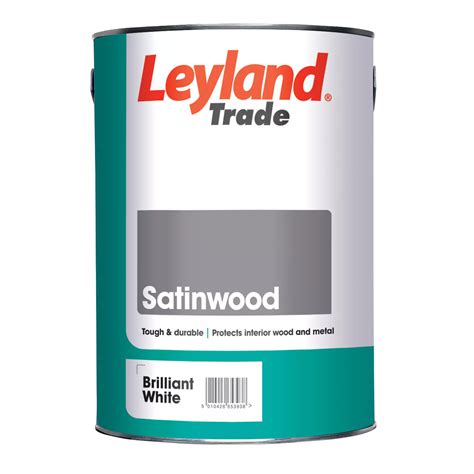 Leyland Trade Pure brilliant white Satin Metal & wood paint, 5L ...