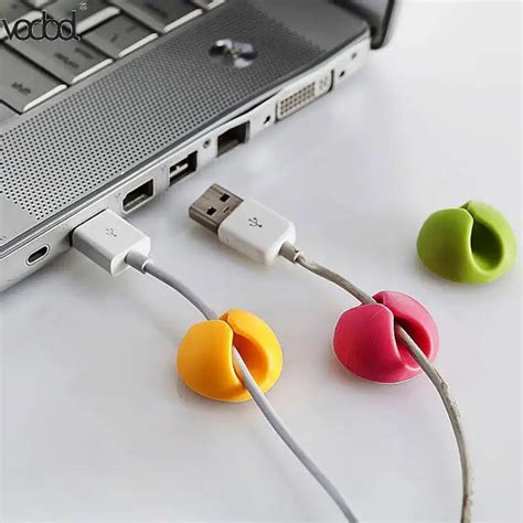 10Pcs/lot Cable Clip Desk Organiser Wire Cord Lead Holder Organizer Office Desktop Table ...