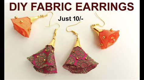 How to Make Fabric Earrings At Home ||DIY|| Beaded Earrings making ...