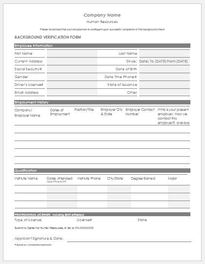 Employee Background Verification Form Templates | Download