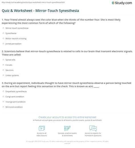 Quiz & Worksheet - Mirror-Touch Synesthesia | Study.com