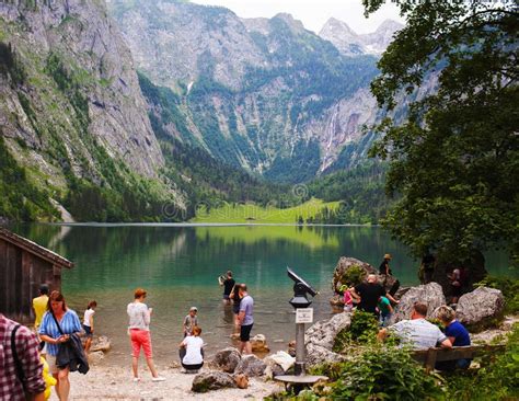 Konigssee Lake, German - May 29, 2018: Tourists on the Lake, in the Alpine Mountains Editorial ...