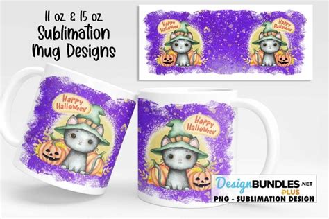 Halloween Mug Sublimation | Happy Halloween Cat Mug Design