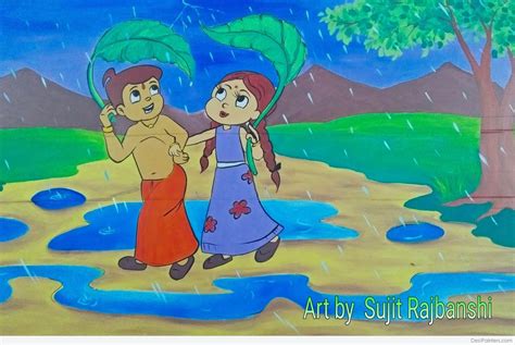 Watercolor Painting Of Chhota Bheem And Chutki - Desi Painters