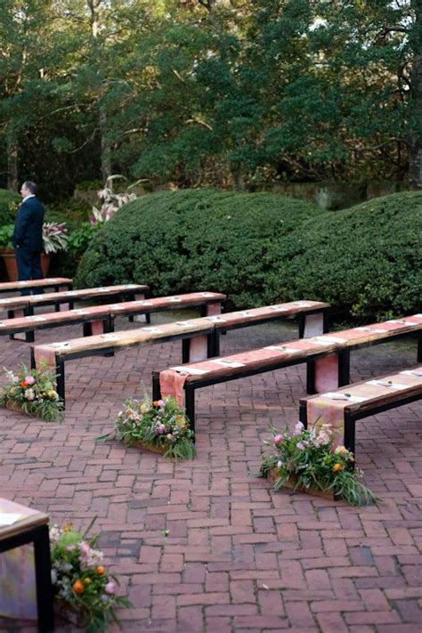 Beautiful benches for wedding ceremony in Scarbrough Garden | Wedding bench seating, Wedding ...