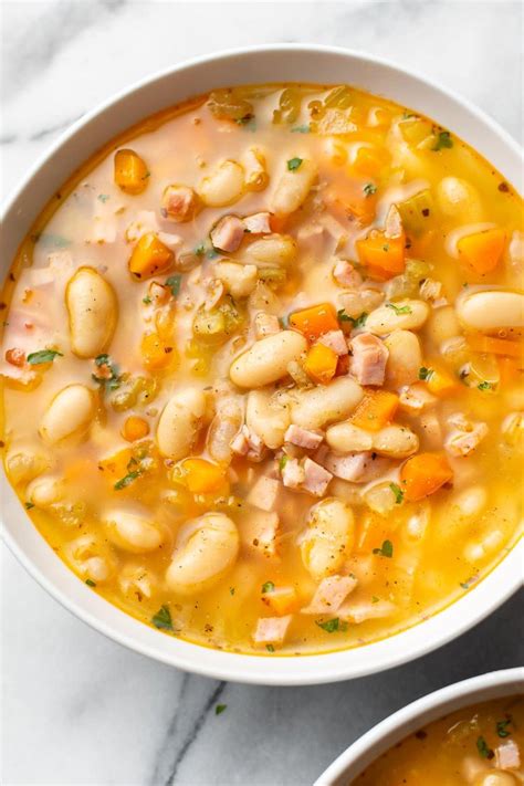 This tasty ham and white bean soup is fast, easy, and healthy. It's made with canned beans and ...