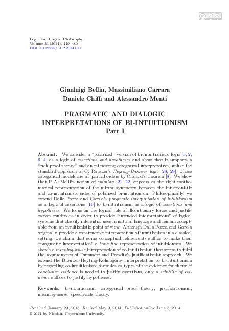 (PDF) Pragmatic and Dialogic Interpretations of Bi-Intuitionism. Part ...