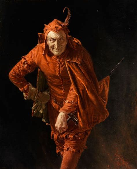 a painting of a man dressed in an orange outfit and holding a knife ...