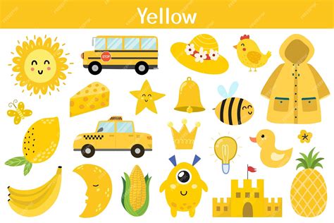 Premium Vector | Yellow color objects set Learning colors for kids Cute elements collection ...