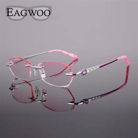 Titanium Eyeglasses Women Rimless Prescription Reading Myopia Photochromic Progressive Glasses ...