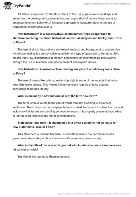 Stephen Greenblatt's Concept of New Historicism - 529 Words | Essay Example