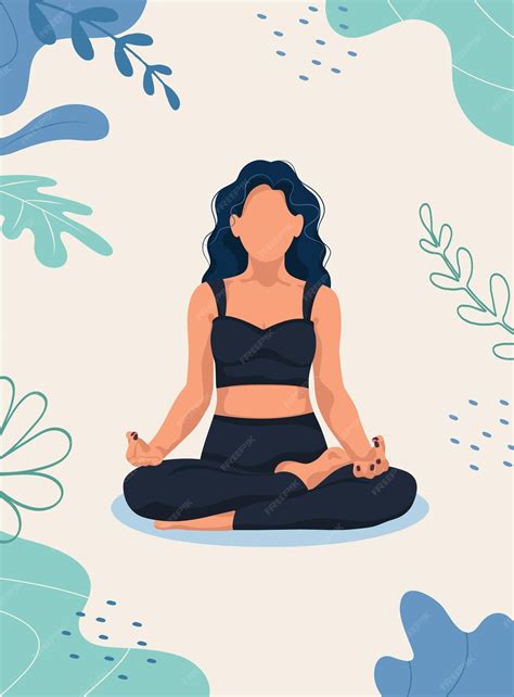 Premium Vector | Meditation concept Pretty yoga woman in lotus pose Flat cartoon vector illustration