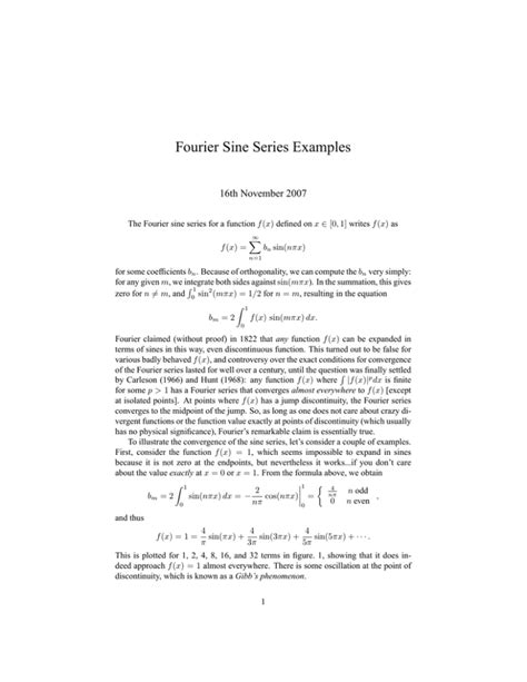 Fourier Sine Series Examples 16th November 2007