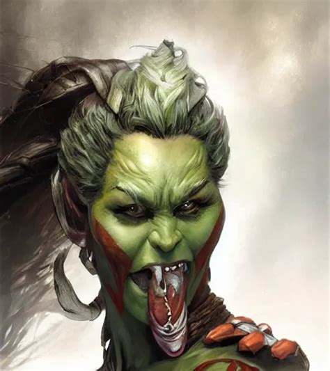 a concept art painting of a female half - orc, art by | Stable Diffusion