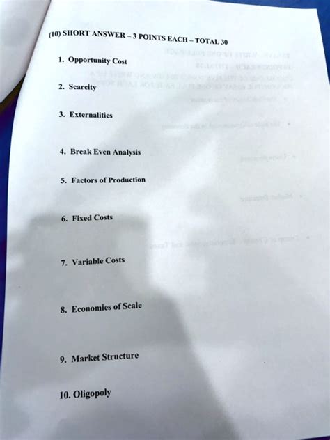 SOLVED: Opportunity Cost Scarcity Externalities Break Even Analysis Factors of Production Fixed ...