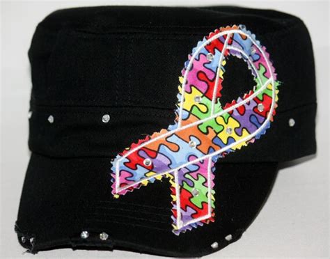 Autism hat. Autism puzzle ribbon awareness hat applique with