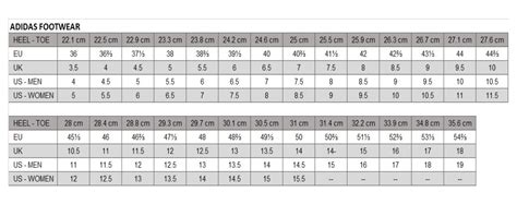 Adidas Size Chart Cm