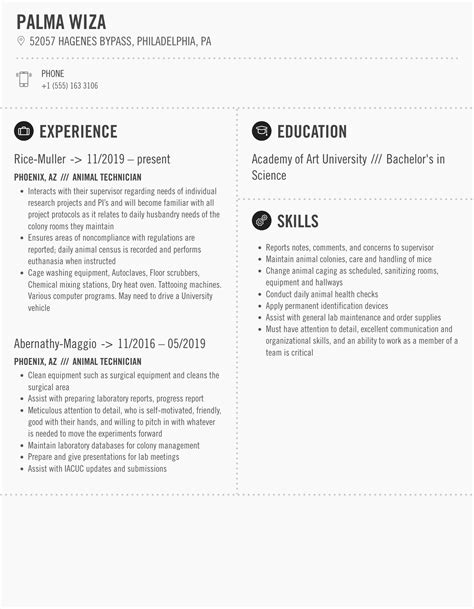 Animal Technician Resume Samples | Velvet Jobs