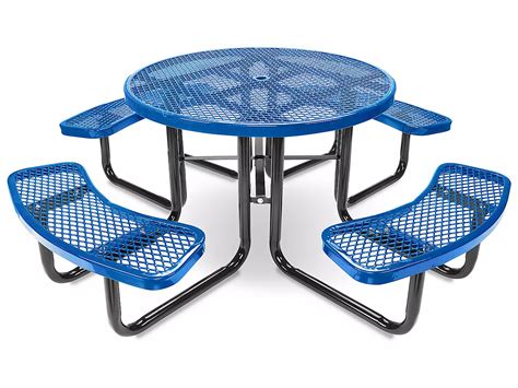 Metal Picnic Table - 46" Round, Blue H-10001BLU - Uline