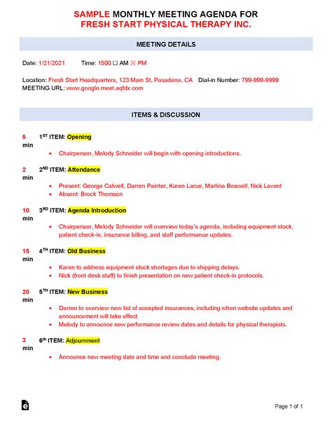 Free Monthly Meeting Agenda Template | Sample - PDF | Word – eForms