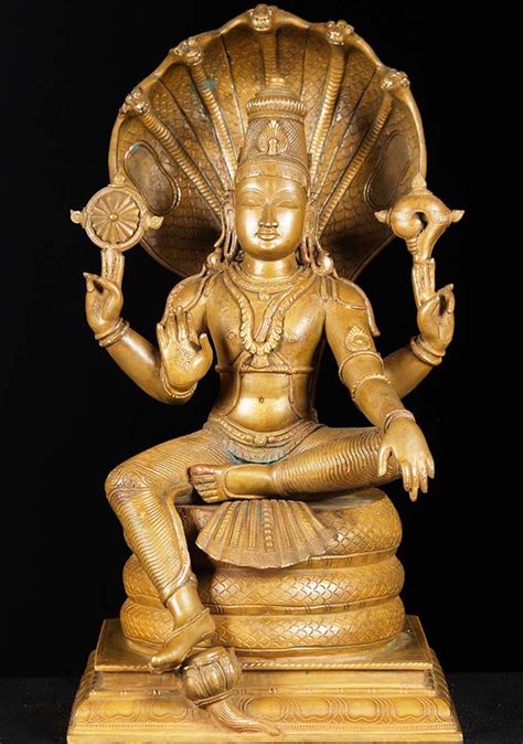 SOLD Bronze Seated Vishnu Statue 15" (#73b13): Hindu Gods & Buddha Statues