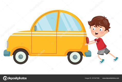 Vector Illustration Kid Pushing Car — Stock Vector © yusufdemirci #201547306