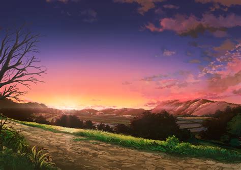 Sunbeam Dream: HD Anime Sunset Landscape Wallpaper