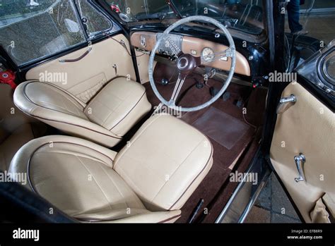 Morris Minor low light British classic car interior Stock Photo - Alamy