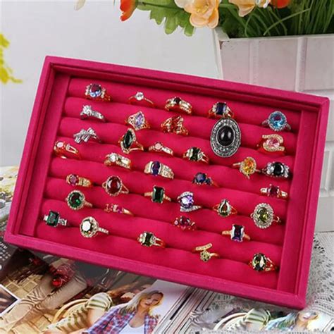 Aliexpress.com : Buy Pink Jewelry Boxes Elegant Rings Display Tray Velvet About 50 Slot Case Box ...