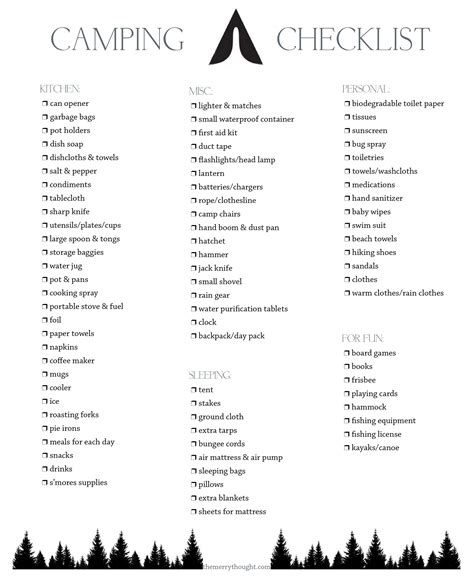 Cabin Camping Checklist Printable - Printable Word Searches