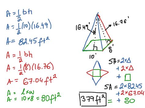 ShowMe - surface area of a triangular pyramid SA=B 1/2Pl