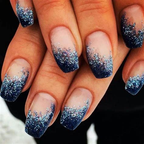 Navy blue glitter french using Light Elegance hard gel. # ...