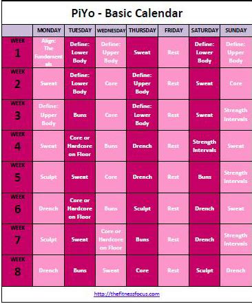 PiYo - Workout Calendar and Schedule to Download or Print