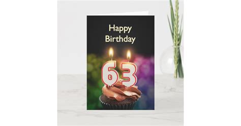 63rd Birthday with cake and candles Card | Zazzle