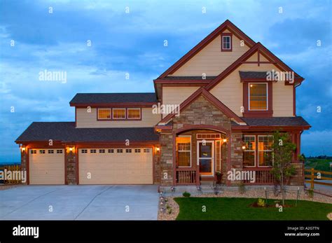 Middle class home exterior at dusk Denver, Colorado Stock Photo: 10514516 - Alamy