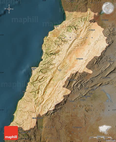 Satellite Map of Lebanon, darken