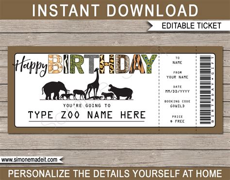 Zoo Ticket Printable Birthday Gift Voucher Surprise trip to | Etsy