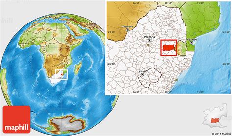 Physical Location Map of ERMELO, highlighted country