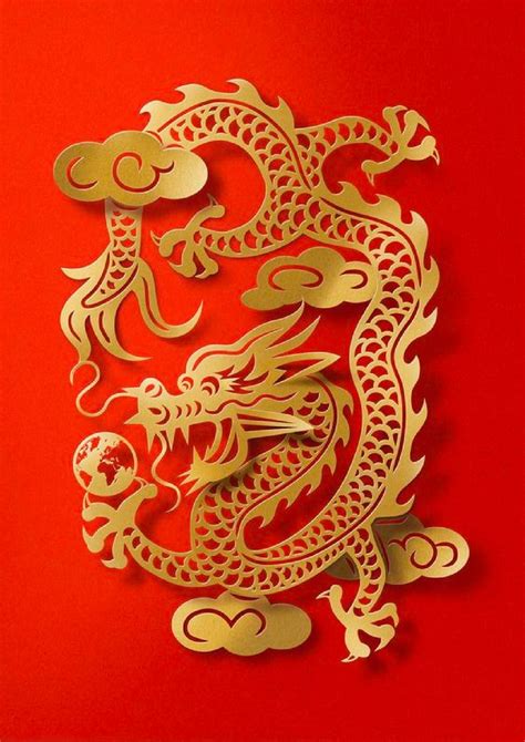 a golden dragon on a red background