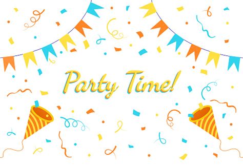 Party Banner With Flags And Confetti Surprise Invitation Card Banner Stock Illustration ...