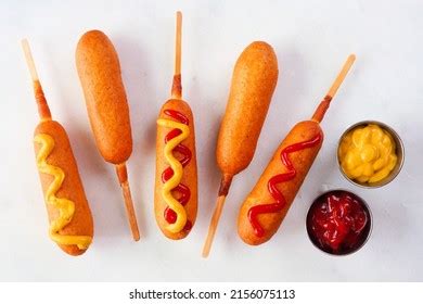 Corn Dogs Variety Toppings Above View Stock Photo 2156075113 | Shutterstock