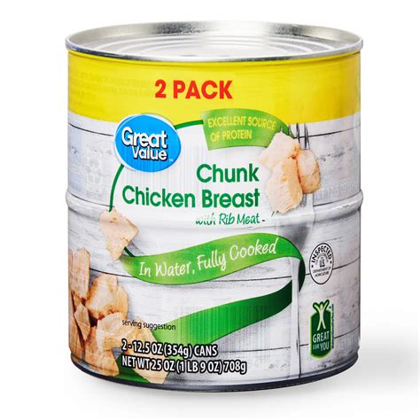 (2 Cans) Great Value Chunk Chicken Breast in Water, 12.5 oz - Walmart.com - Walmart.com