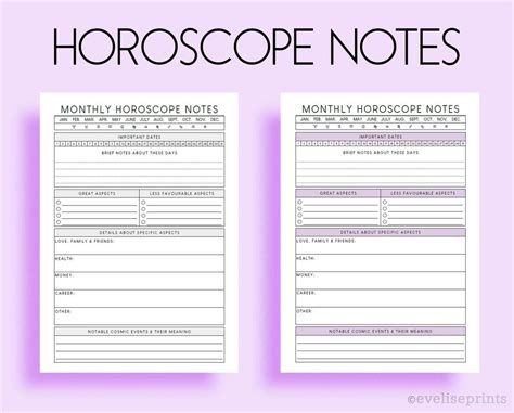 Monthly Horoscope Notes astrology Clean & Minimalist Design A4, A5, A6 ...